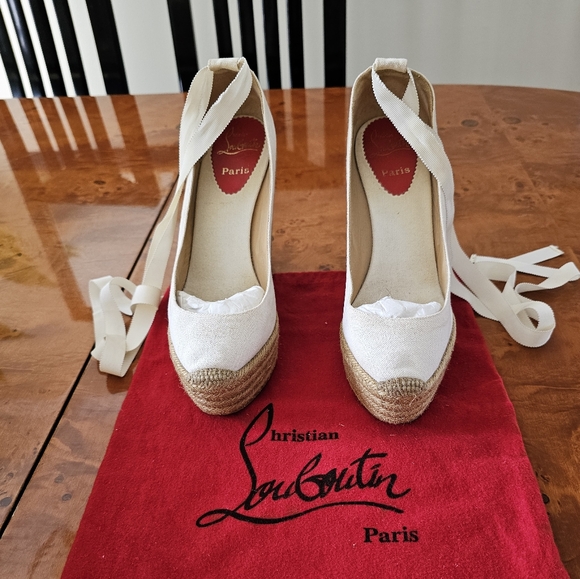 Christian Louboutin Cream Wedge Espadrilles - Picture 15 of 15